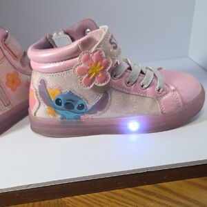 Disney Pink Stitch Light-Up High-Top Sneakers with Flower Accent